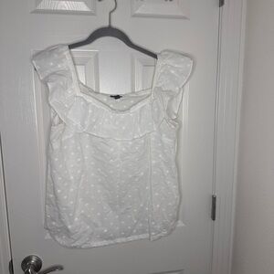 Ann Taylor White Polka Dot Ruffle Blouse